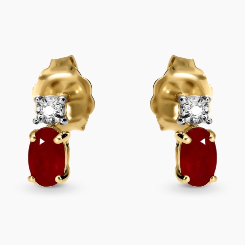 Kolczyki dwukolorowe złoto 585 z brylantami i owalnymi rubinami 0,52 ct