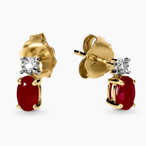Kolczyki dwukolorowe złoto 585 z brylantami i owalnymi rubinami 0,52 ct