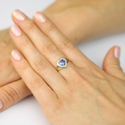 Pierścionek z dwukolorowego złota z tanzanitem w... 2