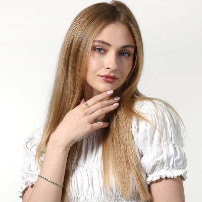 Pierścionek dwukolorowe złoto 585 ze szmaragdem 0,41 ct i... 2