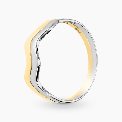 Pierścionek obrączka z żółtego i białego złota 585 fala