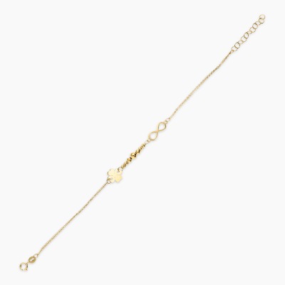 Bransoletka celebrytka żółte złoto 585 koniczynka i znak... 2