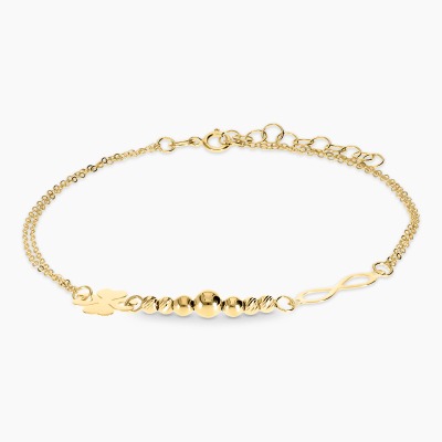 Bransoletka celebrytka żółte złoto 585 koniczynka i znak...