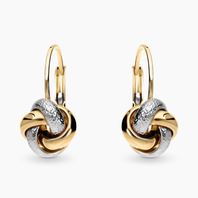 Kolczyki wiszące supełki z żółtego i białego złota 585...