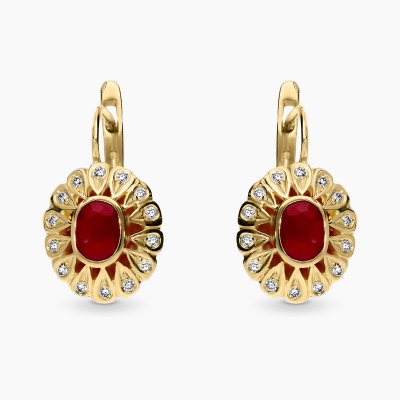 Kolczyki z żółtego złota 585 z rubinami 1,06 ct i...