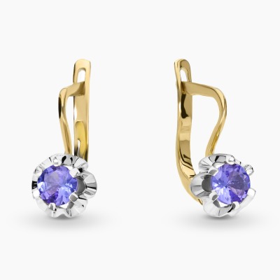 Kolczyki z dwukolorowego złota 585 z tanzanitami 0,49 ct 2