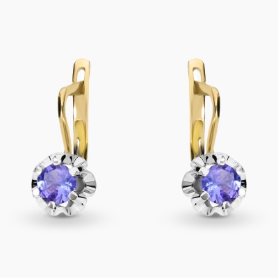 Kolczyki z dwukolorowego złota 585 z tanzanitami 0,49 ct