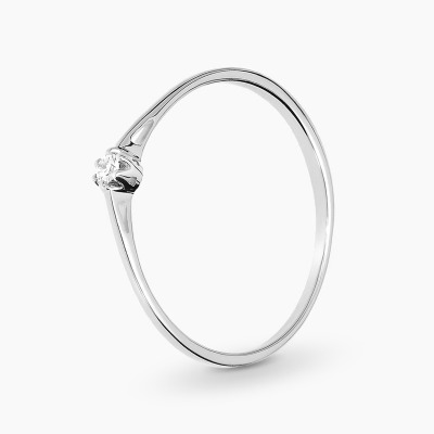 Pierścionek subtelny z białego złota 585 z brylantem 0,03...