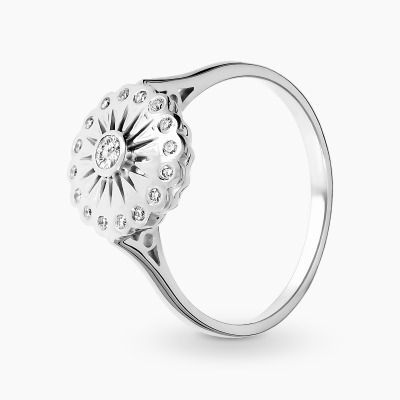 Pierścionek białe złoto 585 kwiatek z brylantami 0,21 ct...