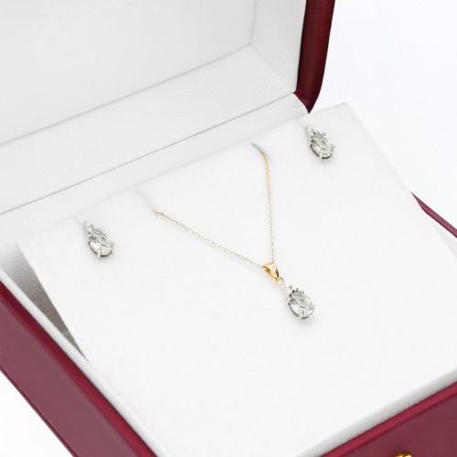 Zawieszka Perugia żółte i białe złoto 585 z białym topazem i brylantami 0,04 ct