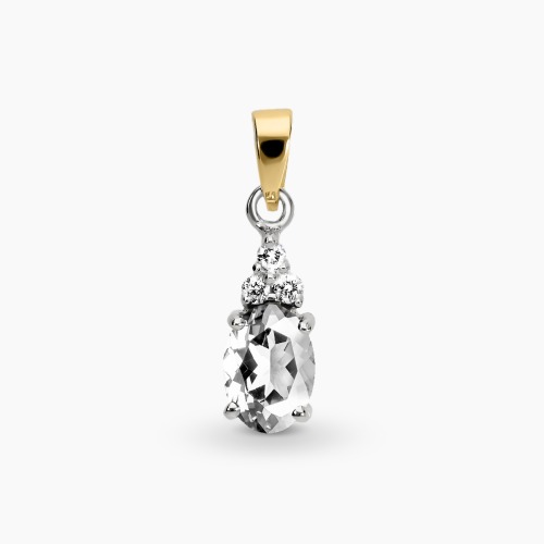 Zawieszka Perugia żółte i białe złoto 585 z białym topazem i brylantami 0,04 ct