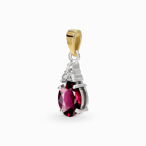 Zawieszka Perugia żółte i białe złoto 585 z rodolitem i brylantami 0,04 ct