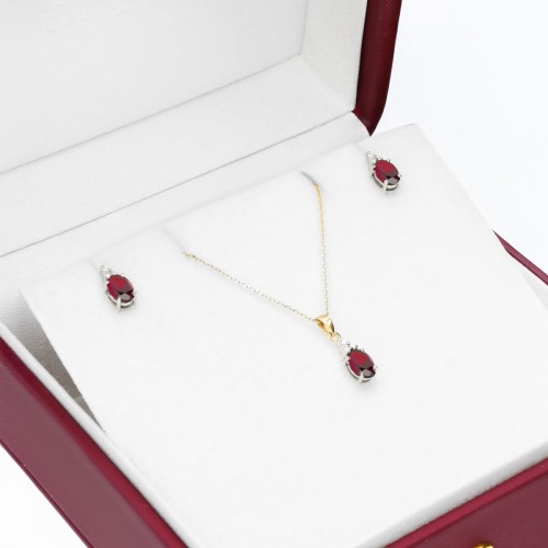 Zawieszka Perugia żółte i białe złoto 585 z rodolitem i brylantami 0,04 ct