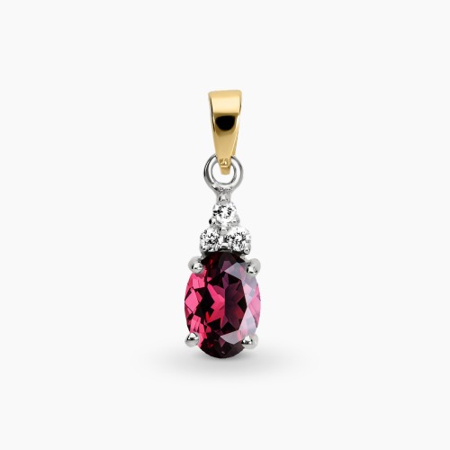 Zawieszka Perugia żółte i białe złoto 585 z rodolitem i brylantami 0,04 ct