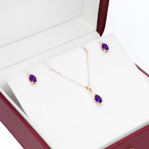 Zawieszka Perugia różowe złoto 585 z ametystem i brylantami 0,04 ct