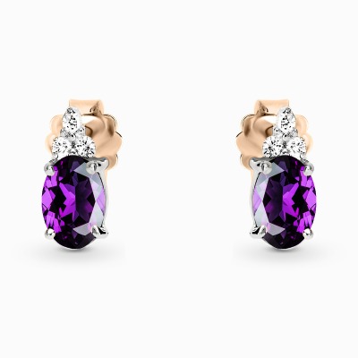 Kolczyki Perugia różowe i białe złoto 585 z ametystami i...