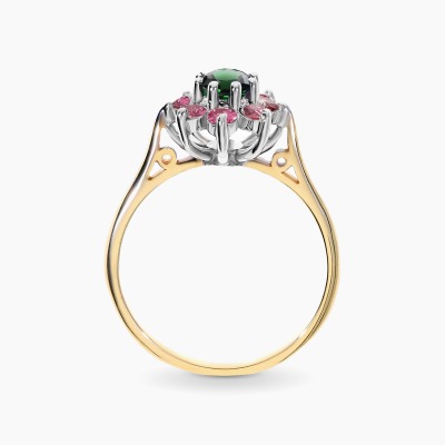 Pierścionek Venezia dwukolorowe złoto 585 z zielonym i... 2