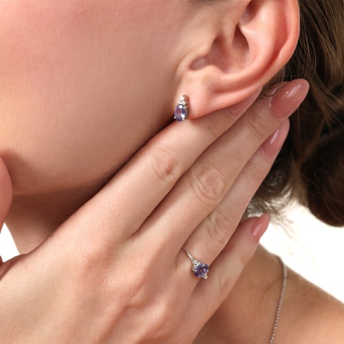 Pierścionek zaręczynowy Perugia białe złoto 585 z tanzanitem i brylantami 0,05 ct