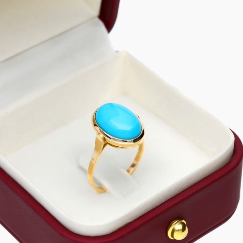 Pierścionek z żółtego złota 585 z okazałym turkusem