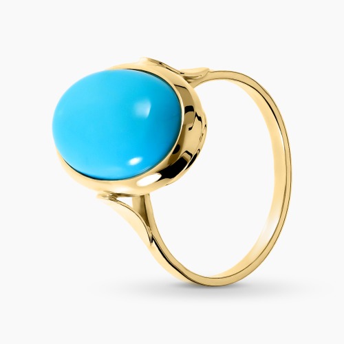 Pierścionek z żółtego złota 585 z okazałym turkusem