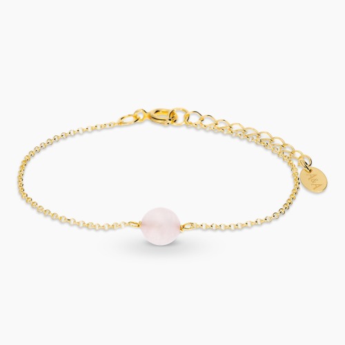 Bransoletka Sphere srebrna pozłacana splot rolo z różowym kwarcem