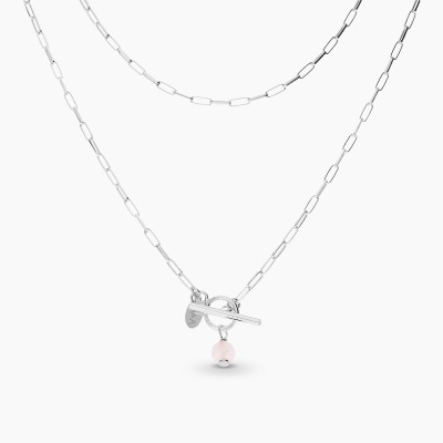 Naszyjnik Sphere srebrny splot ankier z wiszącym różowym... 2