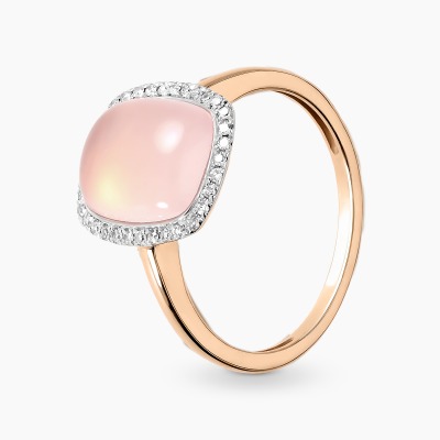 Pierścionek z dwukolorowego złota 585 z różowym kwarcem...