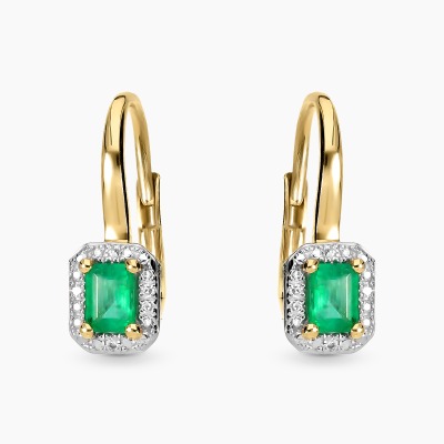 Kolczyki dwukolorowe złoto 585 ze szmaragdami 0,38 ct  i...