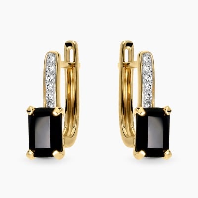 Kolczyki wiszące żółte złoto 585 z czarnymi agatami i...