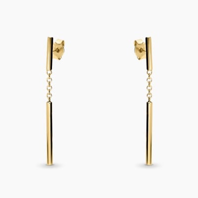 Kolczyki z wiszącym łańcuszkiem z żółtego złota 585 i z...