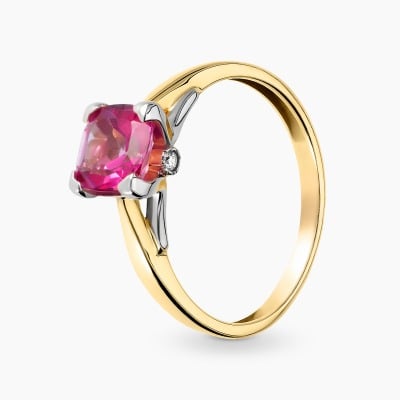 Pierścionek z żółtego i białego złota 585 z różowym...