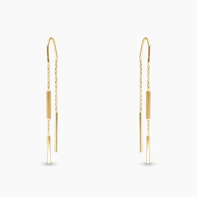 Kolczyki z długie, przekładane łańcuszki z żółtego złota 585