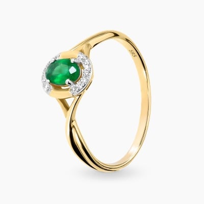 Pierścionek żółte i białe złoto 585 ze szmaragdem 0,35 ct...