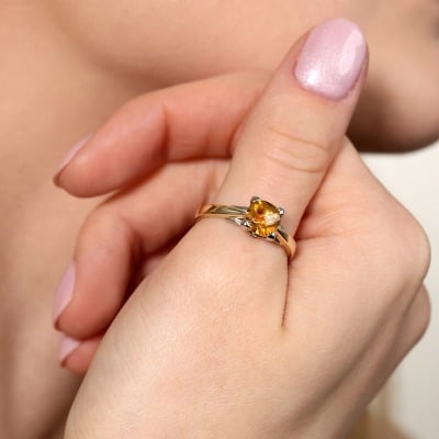 Pierścionek z dwukolorowego złota 585 z cytrynem 1,29 ct... 2