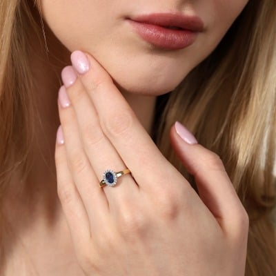 Pierścionek z dwukolorowego złota 585 z owalnym szafirem... 2