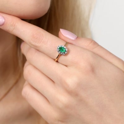 Pierścionek dwukolorowe złoto 585 ze szmaragdem 0,38 ct i... 2