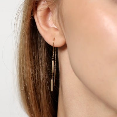 Kolczyki z długie, przekładane łańcuszki z żółtego złota 585 2