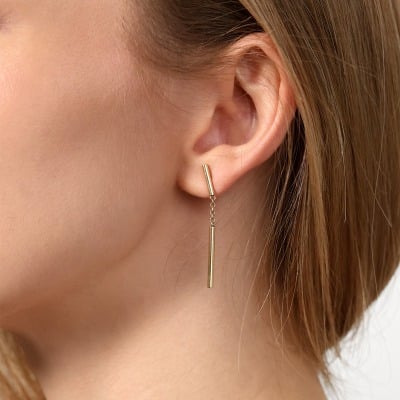 Kolczyki z wiszącym łańcuszkiem z żółtego złota 585 i z... 2