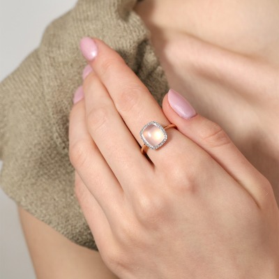 Pierścionek z dwukolorowego złota 585 z różowym kwarcem... 2