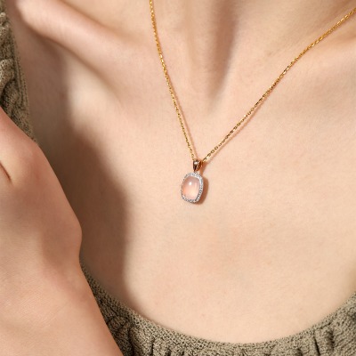 Zawieszka z dwukolorowego złota 585 z kwarcem różowym... 2