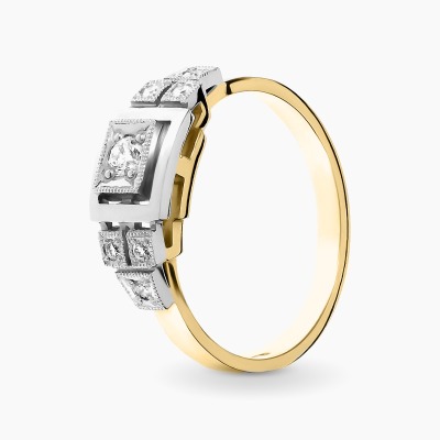 Pierścionek dwukolorowe złoto 585 Art déco z brylantami...