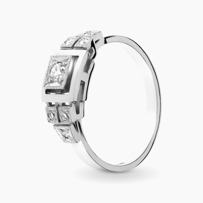 Pierścionek białe złoto 585 Art déco z brylantami 0,15 ct...