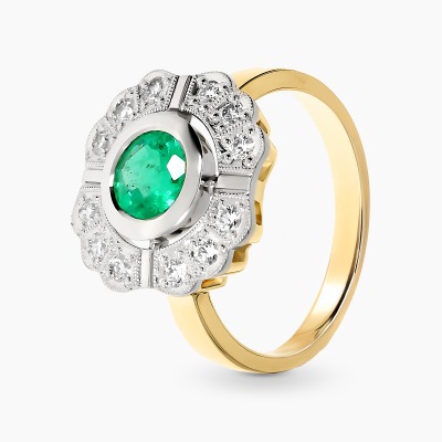 Pierścionek z żółtego i białego złota 585 ze szmaragdem...