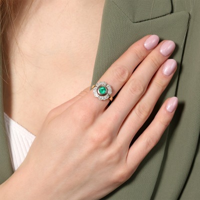 Pierścionek z żółtego i białego złota 585 ze szmaragdem... 2