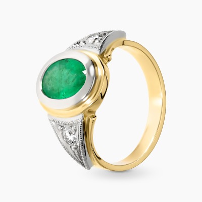 Pierścionek z żółtego i białego złota 585 ze szmaragdem...