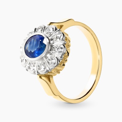 Pierścionek z żółtego i białego złota 585 z szafirem 1,04...