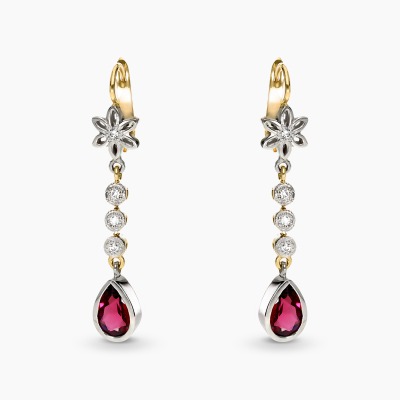 Kolczyki wiszące z dwukolorowego złota 585 z brylantami...