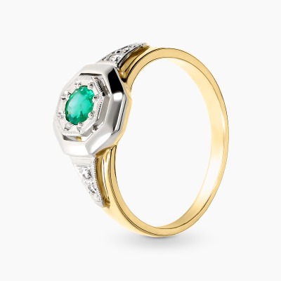 Pierścionek retro dwukolorowe złoto 585 z brylantami 0,06...