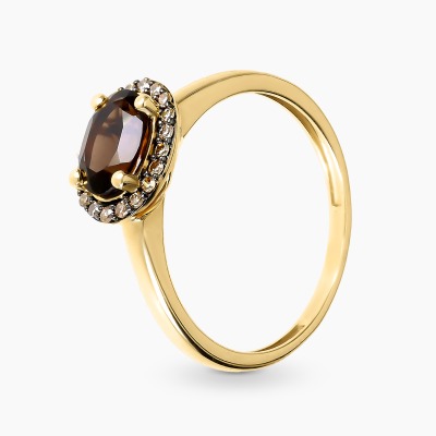 Pierścionek z żółtego złota 585 z kwarcem dymnym 0,67 ct...