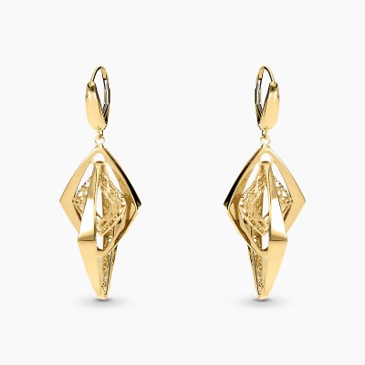 Kolczyki wiszące żółte złoto 585 ażurowe romby 5,40 g